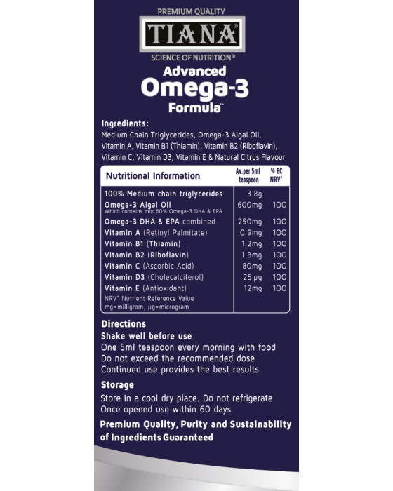 TIANA Advanced Omega-3 Formula Nutritional Information