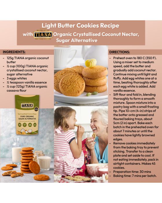 Cookies Recipe with TIANA Organic Crystallised Coconut Nectar, Sugar Alternative