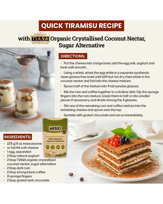 Tiramisu Recipe with TIANA Organic Crystallised Coconut Nectar, Sugar Alternative